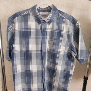 Carhartt Mens Blue White Plaid Shirt Short Sleeve Size L